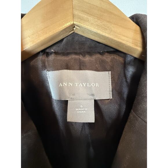 Ann Taylor Women's Suede Leather Chocolate Brown Blazer Jacket Coat Sz 6 - Picture 3 of 7